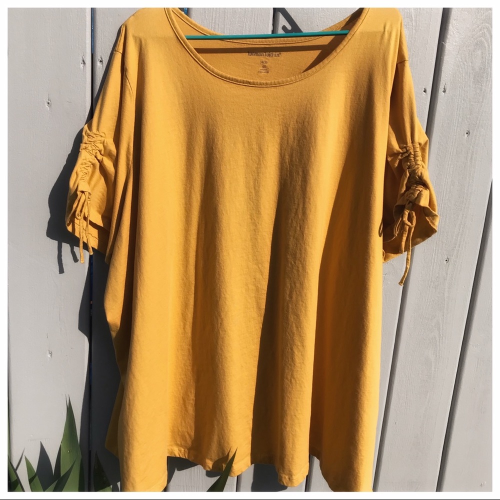 NWOT Woman Within 4X Ruched-Sleeve Yellow Top